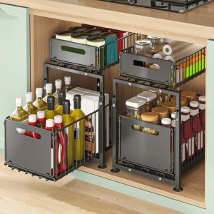 Pull-Out Under Sink Storage Rack – 2-Tier Sliding Basket Organizer