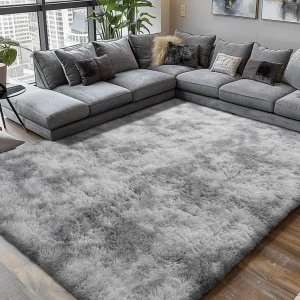 Ultra Soft Fluffy Shag Area Rug – 8×10 Grey Non-Slip Carpet