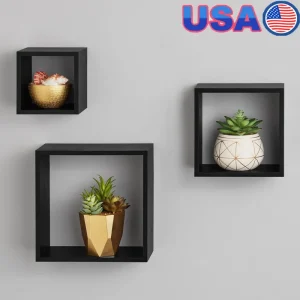 Modern Black Cube Shelf Set – Floating Storage with Easy Installation