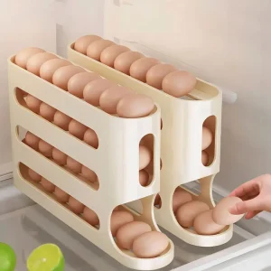 Automatic Rolling Egg Holder – 4-Tier Fridge Storage Organizer