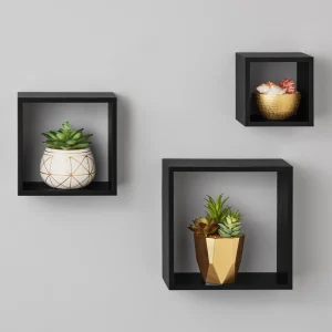 Wood Cube Shelf Set Modern 4"x9"