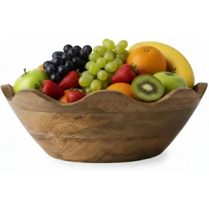 Handcrafted Scalloped Wooden Serving Bowl