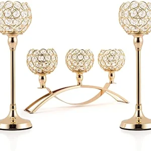 Gold Candle Holders for Table Centerpieces, 3 Arms