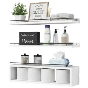 24-inch Floating Bathroom Wall Shelves with Metal Rail. Over Toilet Storage  Organizers
