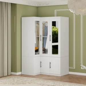 Corner Armoire Wardrobe Closet with Mirror