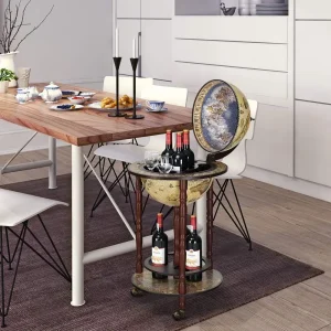 Movable Whisky Wine Spirits Cabinet with Casters, Wooden Cart