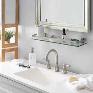 Decorative Glass Bathroom Shelf with Nickel Rai