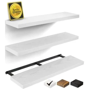 36-inch White Floating Bathroom Bedroom Living Room Wall Shelves Rustic Wood