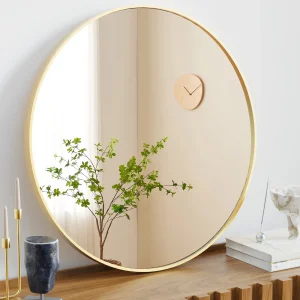 Large Gold Round Vanity Framed Mirror for Wall Matte