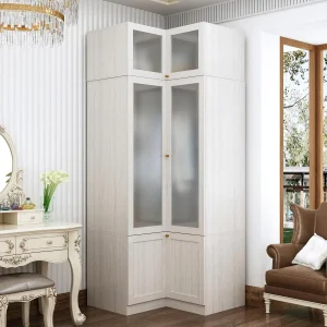 L-Shaped Corner Wardrobe with Frosted Glass Doors,