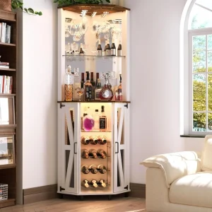 68.9“ Tall Corner Bar Cabinet,  with LED Light and Mirror.