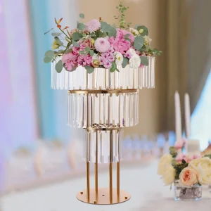 3-Tier Gold Crystal Flower Stand for Weddings