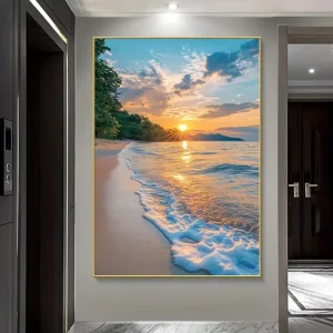 A frameless vintage Sunset Beach canvas mural, 31.49x47.24 inch