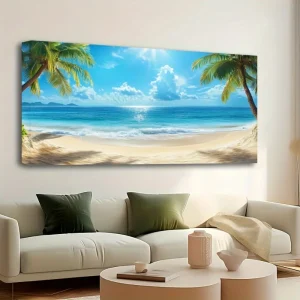 Tropical Paradise Beach, 1.5-inch thick pine solid wood frame,