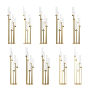 10PCS Gold Floor Candelabra, with Acrylic Lampshade for Wedding Table Birthday Party