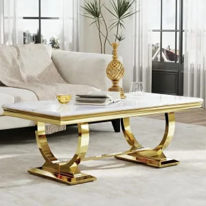 Elegant Gold and White Marble Coffee Table