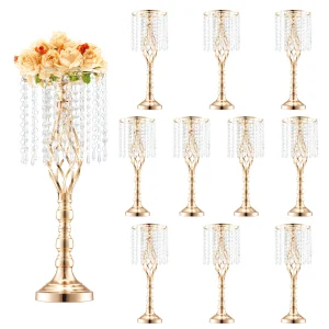 Gold Tall Crystal Wedding Metal Flower Stand