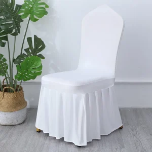 50/100pcs White Spandex Chair Cover Pleated skirt Seat Protector Covers Hotel Banquet Party Events and Wedding.