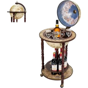 Antique-Style 16th Century Replica Globe Bar Cabinet for Liquor, Wine, and Stemware Storage in Living or Dining Rooms