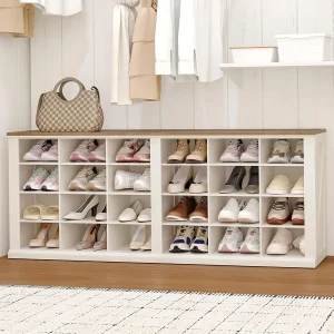 Entryway Shoe Storage Bench, Widened Wooden  Cubbies with Compartments,