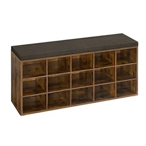 CUSTOS Collection Entryway Shoe Bench Storage Bench with Padded Seat  Chestnut Finish