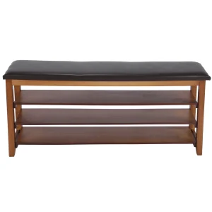 Entryway , Hallway 3-Tiers Shoe Storage Bench with PU Leather Cushion, Height Adjustable
