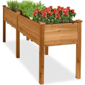 Large Wooden Elevated Garden Bed with Divider, Acorn Brown72 x 24 x 30 Inch