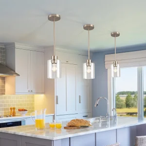 Modern Pendant Lamp Clear Glass Pendant Light NO Bulb Adjustable-height Kitchen Dining Room Bedroom Bathroom Decor Lights