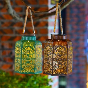 Hanging Solar Lights Outdoor Garden Decorative Iron Lantern,