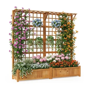 Raised Garden Bed With Trellis Hanging Roof And Drainage Holes 72 Inch