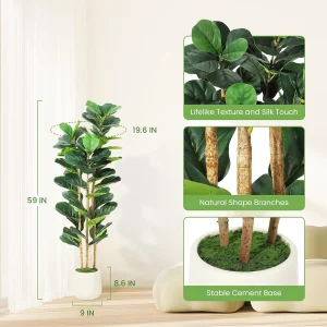 5/6/7 FT Artificial Fiddle Leaf Fig Tree with Pot - Thumbnail Image 6