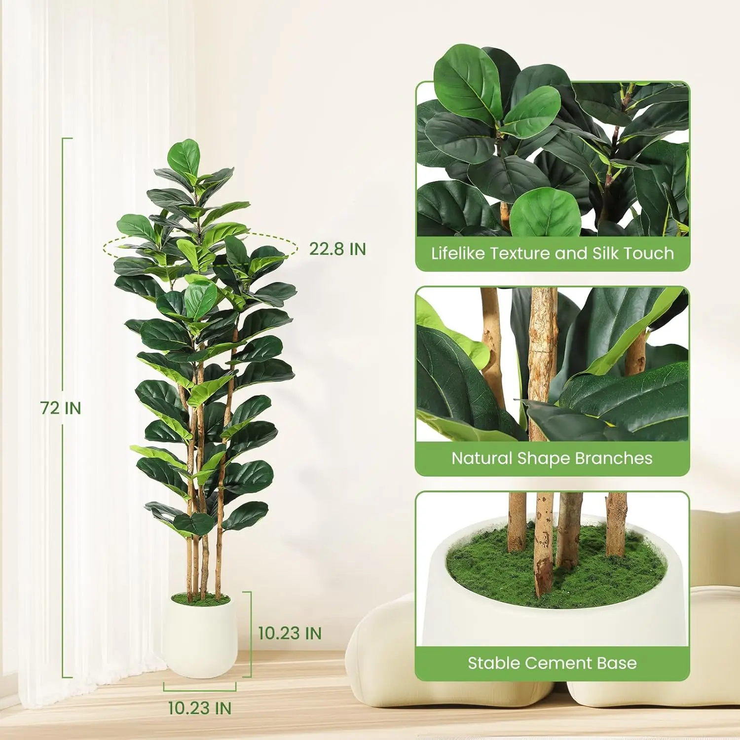 5/6/7 FT Artificial Fiddle Leaf Fig Tree with Pot - Image 7
