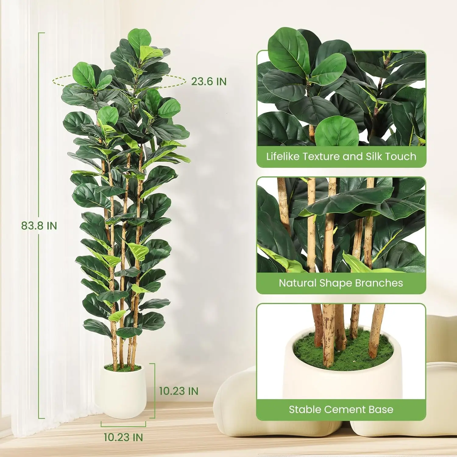5/6/7 FT Artificial Fiddle Leaf Fig Tree with Pot - Image 8