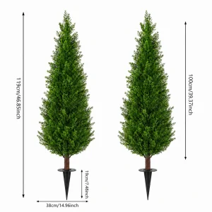 2-pack 4 ft Artificial Cedar Topiary Trees, Outdoor Faux Plants with Ground Spike,