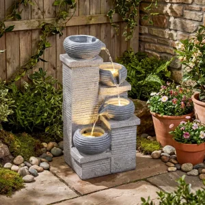 Cascading 4-Tier Outdoor Waterfall Fountain with LED Lights