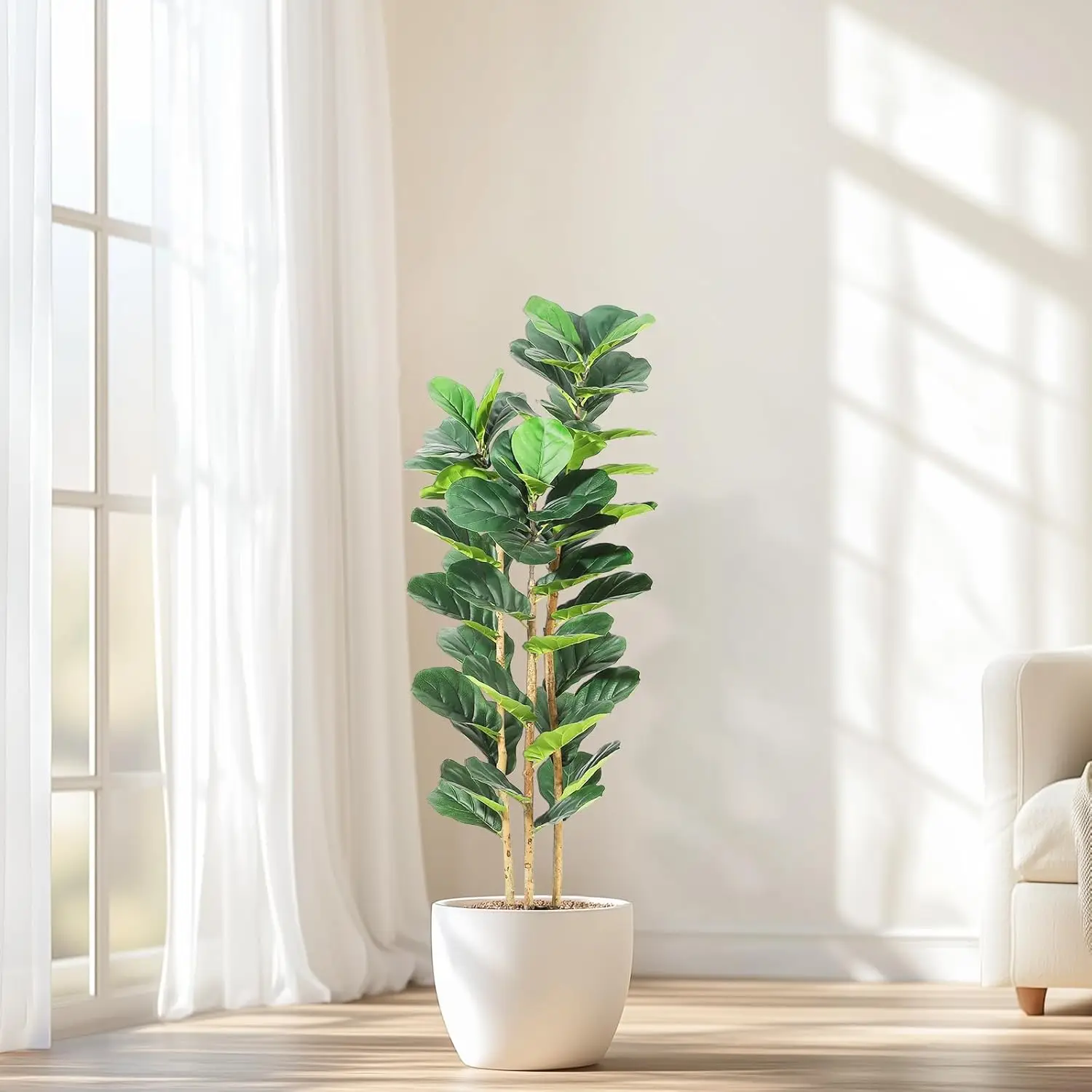 5/6/7 FT Artificial Fiddle Leaf Fig Tree with Pot - Image 2