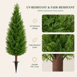 2-pack 4 ft Artificial Cedar Topiary Trees, Outdoor Faux Plants with Ground Spike, - Thumbnail Image 2