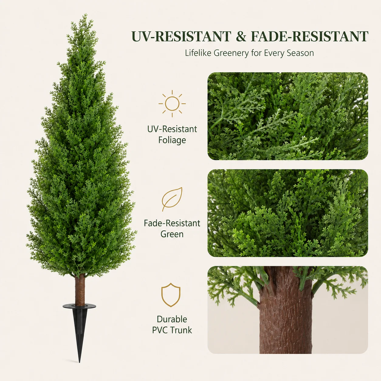 2-pack 4 ft Artificial Cedar Topiary Trees, Outdoor Faux Plants with Ground Spike, - Image 2