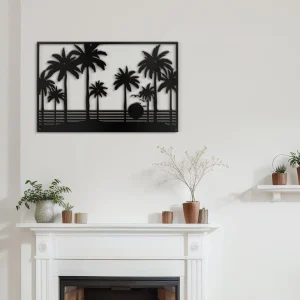 Minimalist Palm Trees Sunset Ocean Silhouette Metal Wall Sculpture