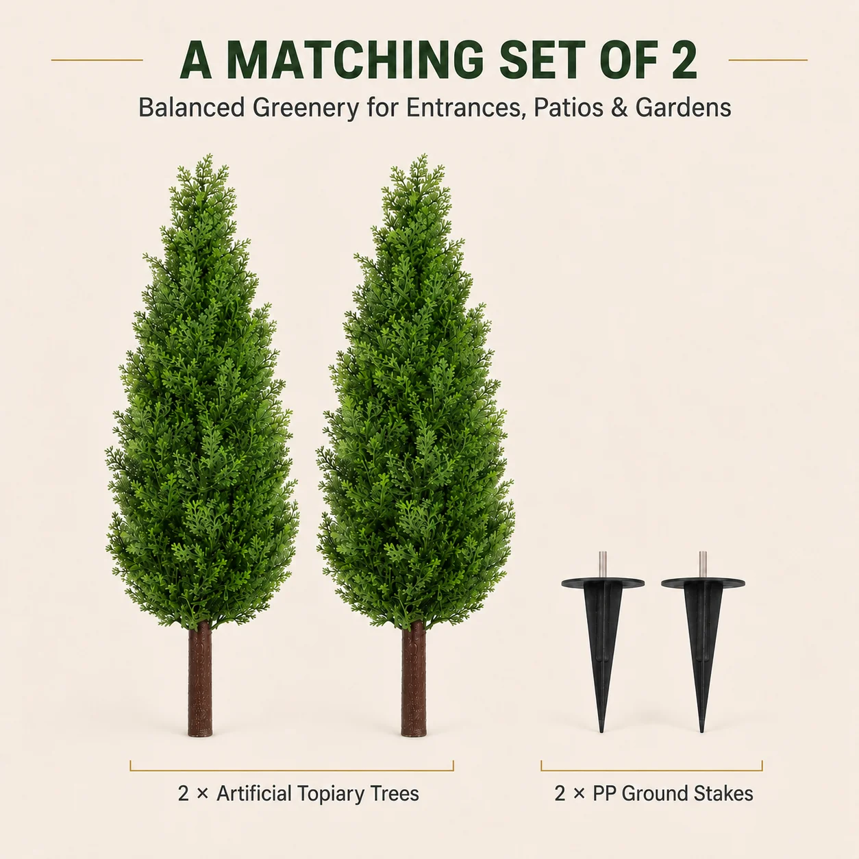 2-pack 4 ft Artificial Cedar Topiary Trees, Outdoor Faux Plants with Ground Spike, - Image 3