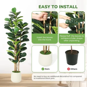 5/6/7 FT Artificial Fiddle Leaf Fig Tree with Pot - Thumbnail Image 4