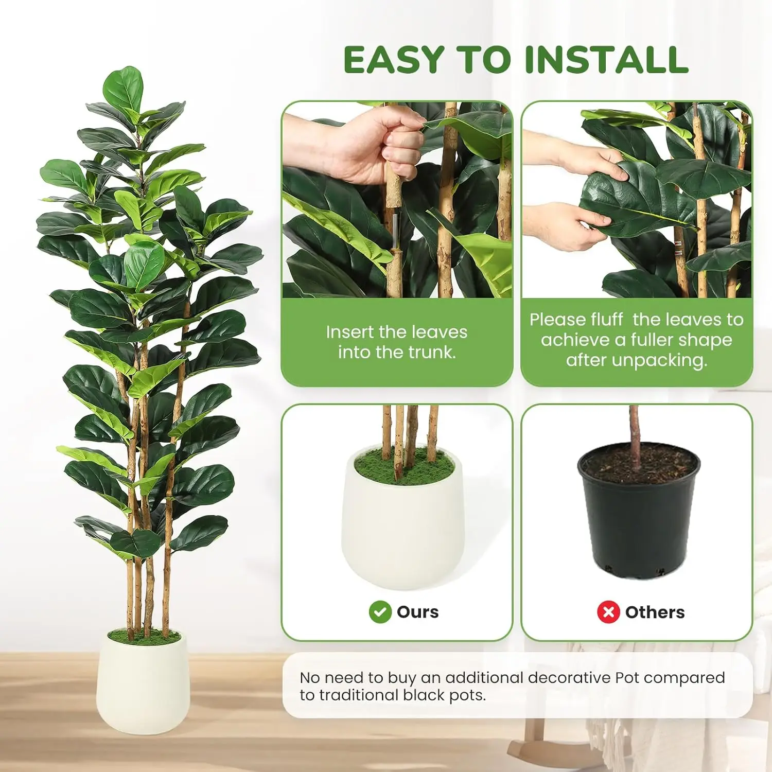 5/6/7 FT Artificial Fiddle Leaf Fig Tree with Pot - Image 4
