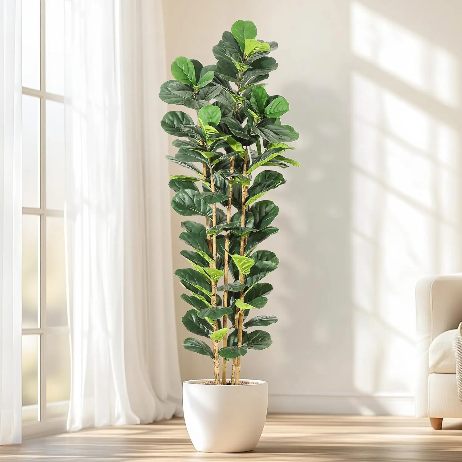 5/6/7 FT Artificial Fiddle Leaf Fig Tree with Pot - Image 3