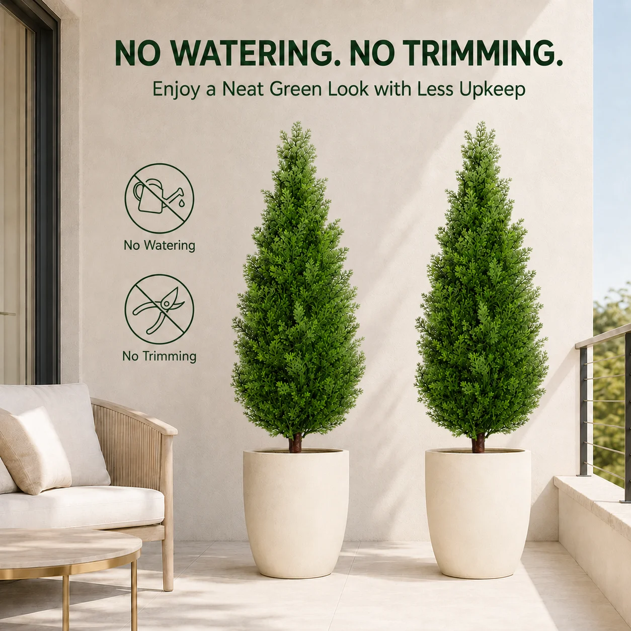2-pack 4 ft Artificial Cedar Topiary Trees, Outdoor Faux Plants with Ground Spike, - Image 4