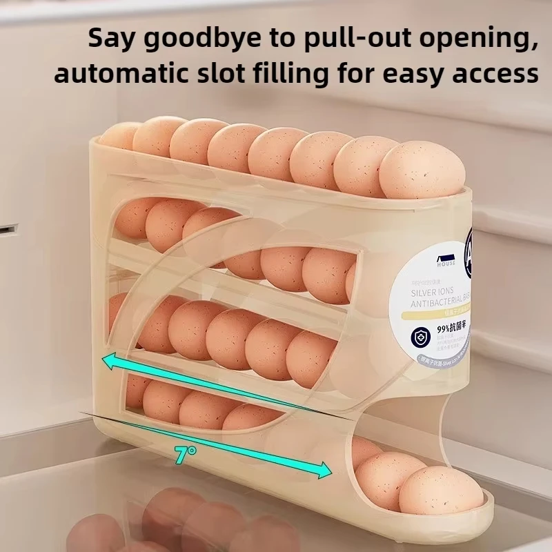 4-Tier Sliding Egg Dispenser, Automatic Rolling Shatterproof - Image 3