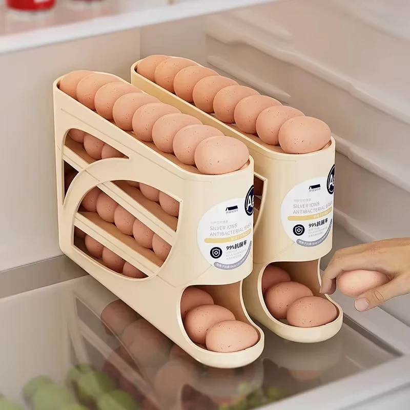 4-Tier Sliding Egg Dispenser, Automatic Rolling Shatterproof - Image 1
