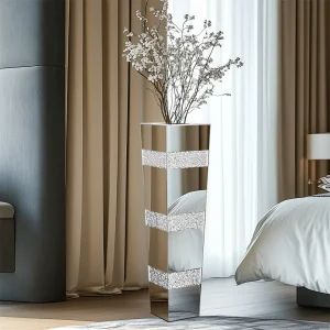 Crystal Silver Standing Mirrored Flower Vase - Thumbnail Image 3
