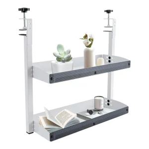 Clamp-on Desk Shelf, 2-Tier, Above or Under Table Corner Shelves Metal Organizer, - Thumbnail Image 2