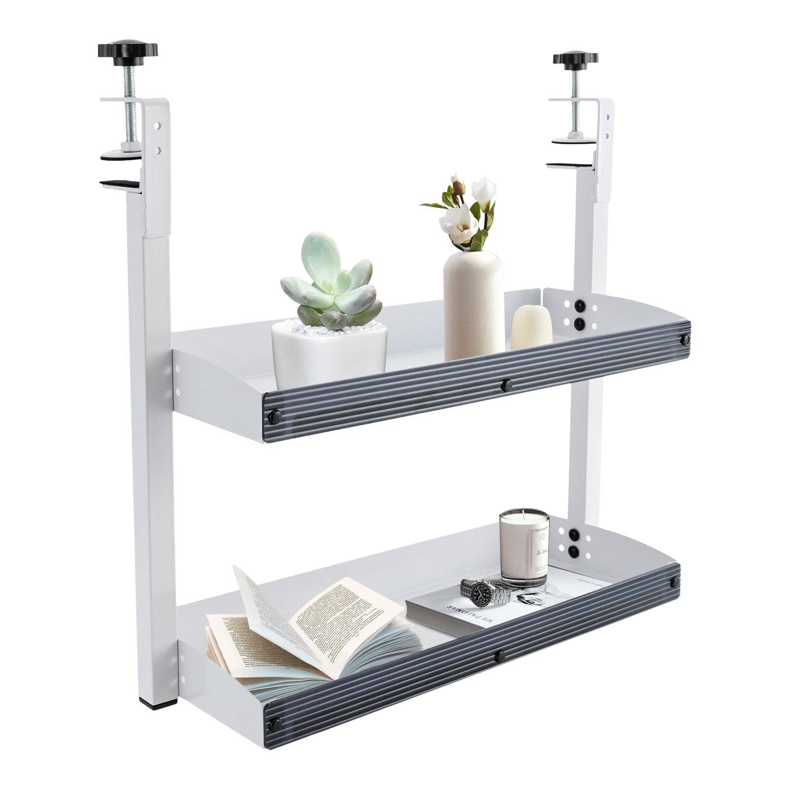 Clamp-on Desk Shelf, 2-Tier, Above or Under Table Corner Shelves Metal Organizer, - Image 2
