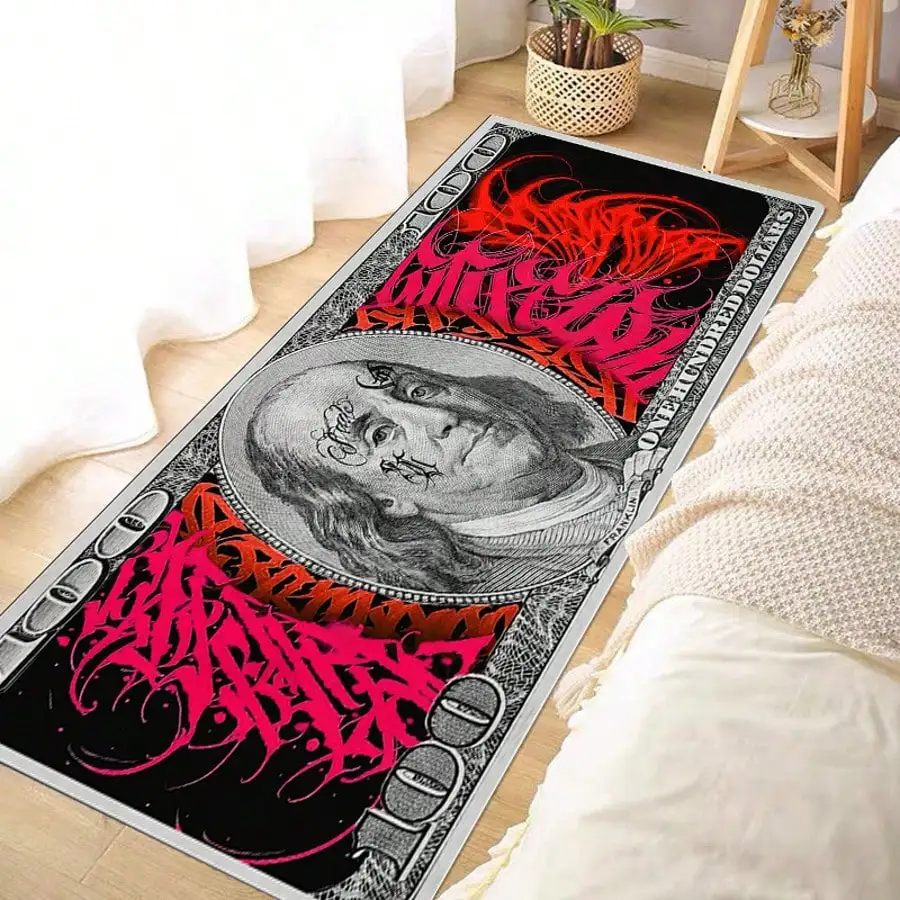 1pc Interesting Portrait & Dollar Bill Pattern Rug,  Washable All Season Bedside Mat - Image 6